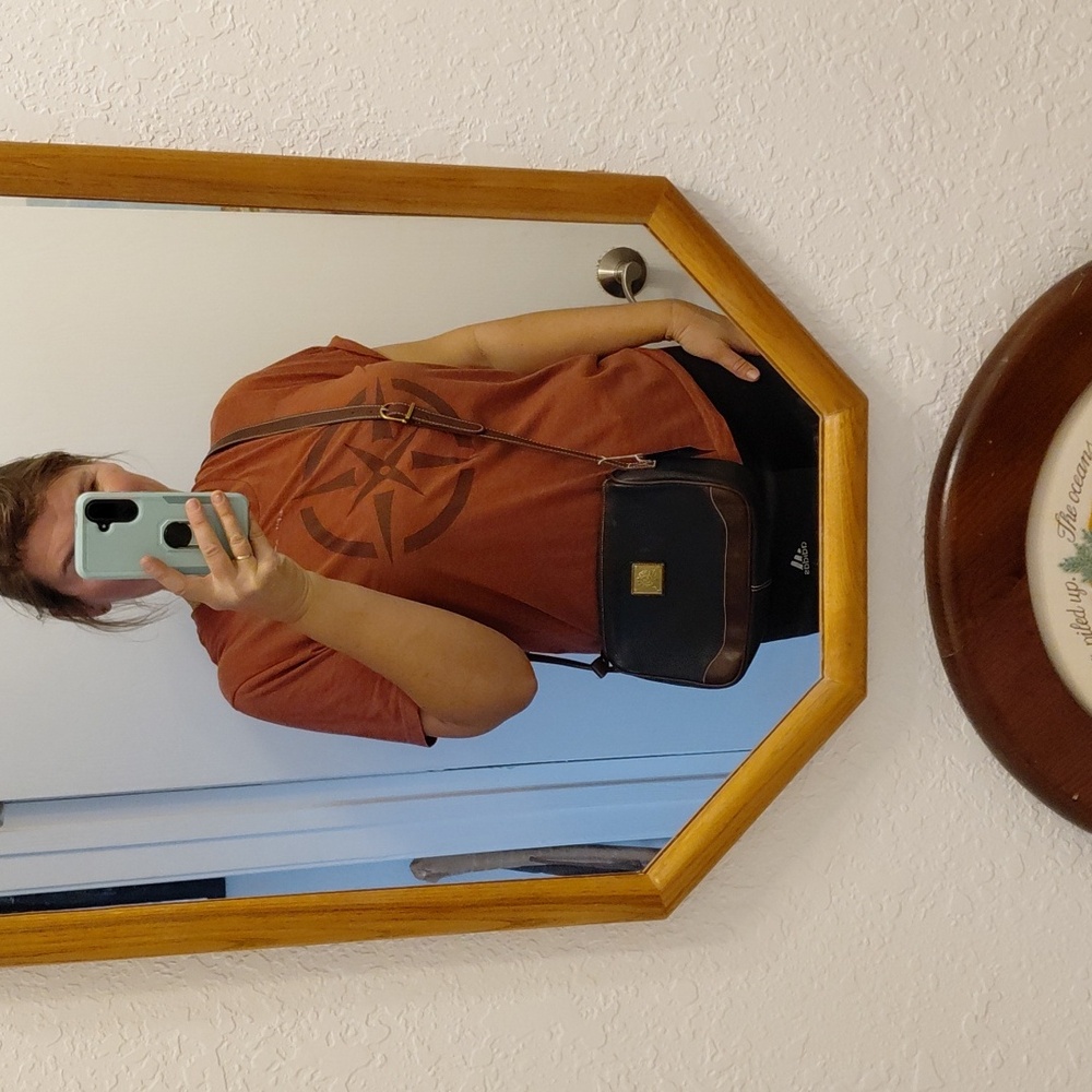 Nwt Vintage Medallion QVC Navy and Brown Leather Crossbody Purse - Picture 12 of 12